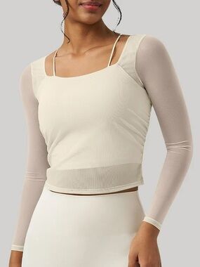 Sheer Long Sleeve Crop Top in Cream - Women Intimates & Sleepwear